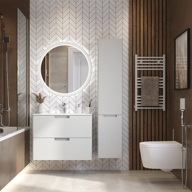 Пенал подвесной BRIZ Прато Лайт 35 с бельевой корзиной светло-серый (матовый) правый Пенал подвесной BRIZ Прато Лайт 35 с бельевой корзиной светло-серый (матовый) правый