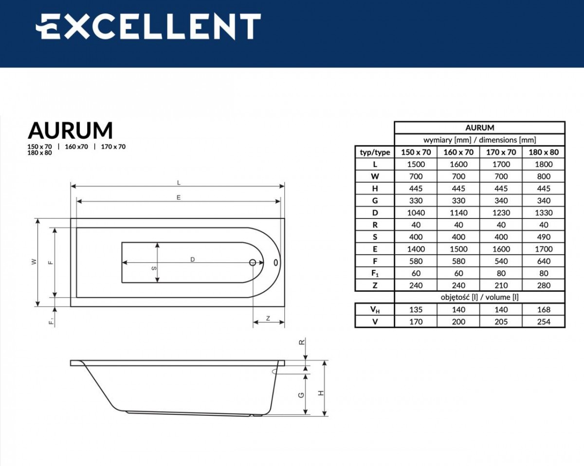 Ванна акриловая Excellent Aurum 180x80 с ножками Ванна акриловая Excellent Aurum 180x80 с ножками