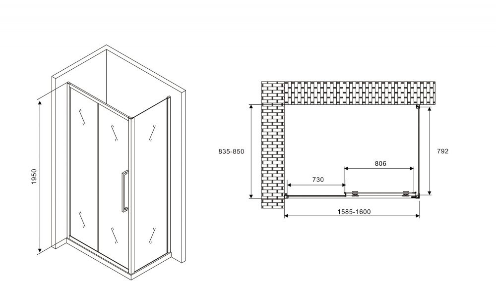 Душевой уголок Abber Schwarzer Diamant AG30160H-S85 160x85 стекла прозрачные, профиль хром Душевой уголок Abber Schwarzer Diamant AG30160H-S85 160x85 стекла прозрачные, профиль хром