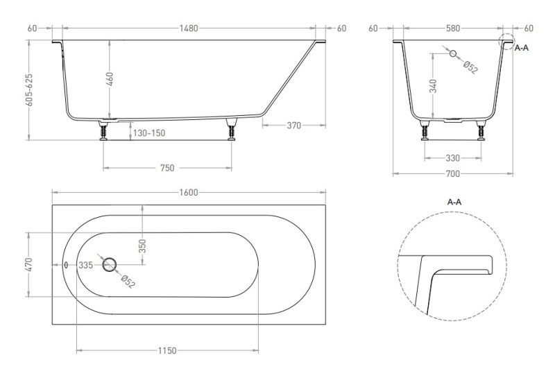 Ванна из искусственного камня Salini Ornella 160x70 Ванна из искусственного камня Salini Ornella 160x70
