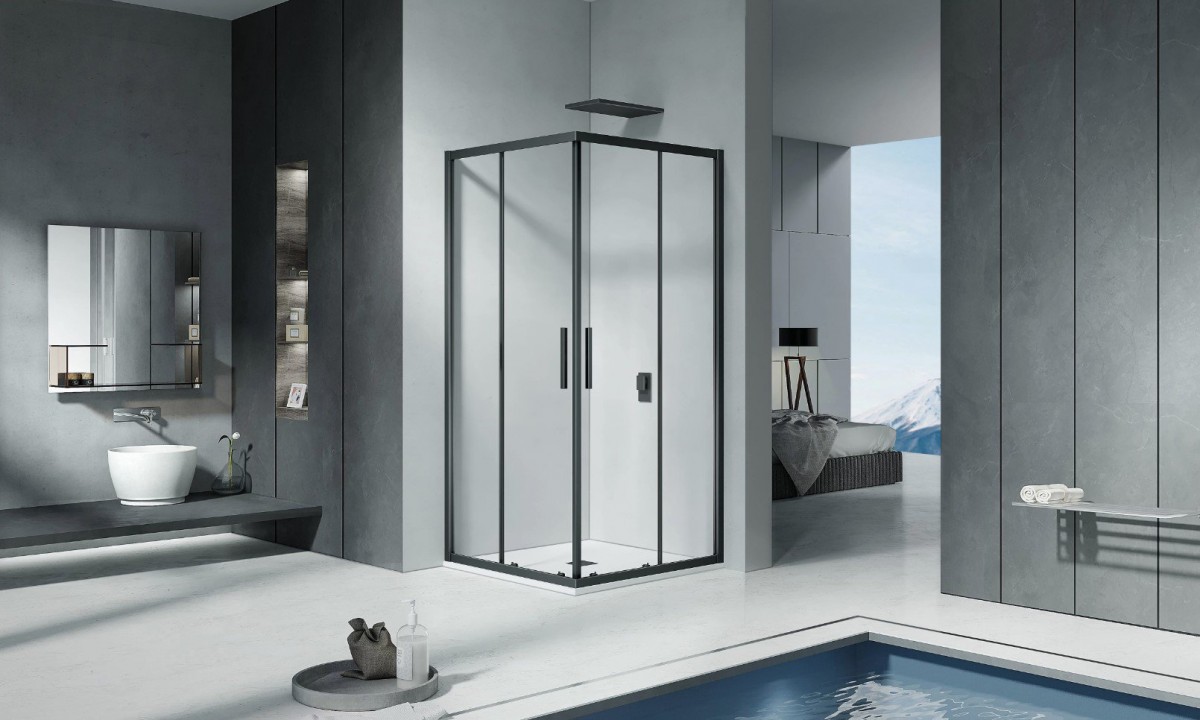 Душевой уголок GoodDoor COFE CR-90-C-B 90x90 прозрачное стекло / профиль черный Душевой уголок GoodDoor COFE CR-90-C-B 90x90 прозрачное стекло / профиль черный