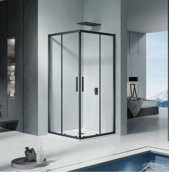 Душевой уголок GoodDoor COFE CR-90-C-B 90x90 прозрачное стекло / профиль черный Душевой уголок GoodDoor COFE CR-90-C-B 90x90 прозрачное стекло / профиль черный