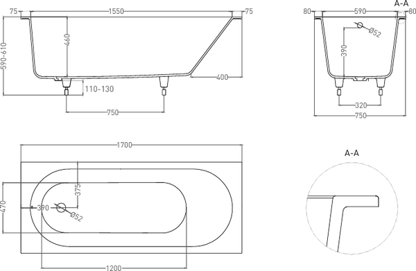 Ванна из искусственного камня LoveForm Lofo 170x75 Gelcoat (белый матовый) Ванна из искусственного камня LoveForm Lofo 170x75 Gelcoat (белый матовый)