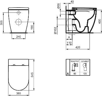 Унитаз приставной Ideal Standard Ellisse RimLS+ T569401 глянец Soft-close Унитаз приставной Ideal Standard Ellisse RimLS+ T569401 глянец Soft-close
