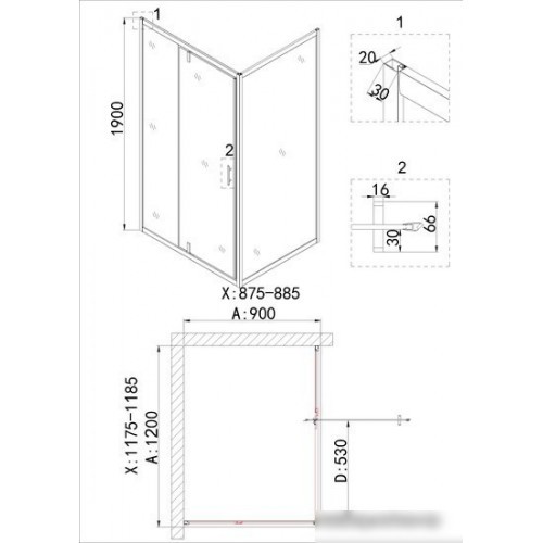 Душевая стенка Niagara NG-A90G 90x190 Душевая стенка Niagara NG-A90G 90x190