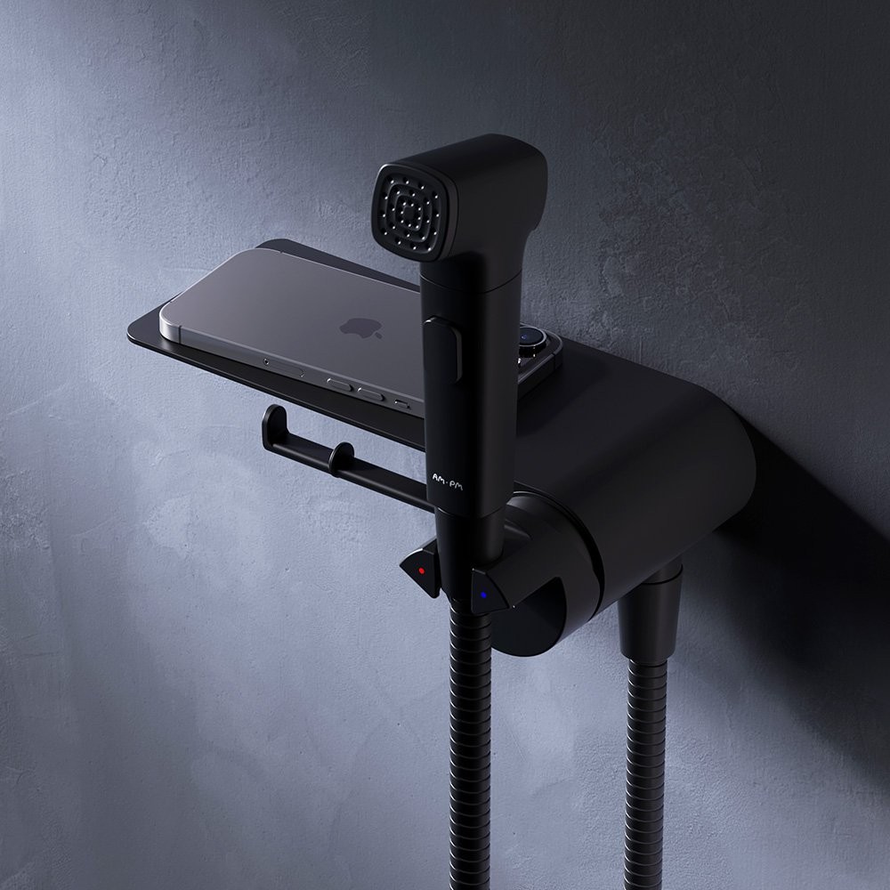 Смеситель скрытого монтажа с гигиенической лейкой Am.Pm Func F0H8F922 черный матовый Смеситель скрытого монтажа с гигиенической лейкой Am.Pm Func F0H8F922 черный матовый