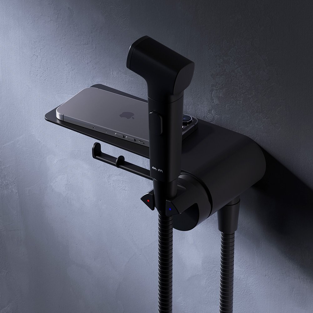 Смеситель скрытого монтажа с гигиенической лейкой Am.Pm Func F0H8F922 черный матовый Смеситель скрытого монтажа с гигиенической лейкой Am.Pm Func F0H8F922 черный матовый