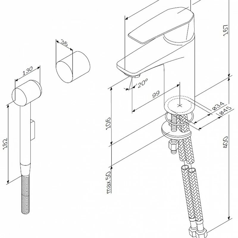 Смеситель для умывальника AM.PM Gem F90A03000 с гигиеническим душем, хром Смеситель для умывальника AM.PM Gem F90A03000 с гигиеническим душем, хром