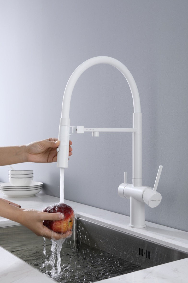 Смеситель для кухни PAULMARK Gravity Stärke Gr213888-WH белый матовый Смеситель для кухни PAULMARK Gravity Stärke Gr213888-WH белый матовый