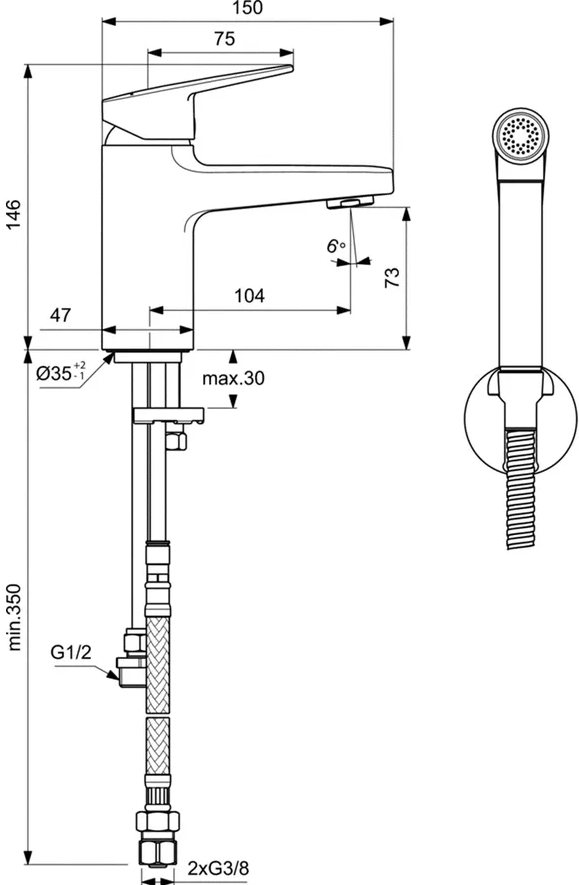 Смеситель для раковины с лейкой для биде Ideal Standard Ceraplan BD231AA хром Смеситель для раковины с лейкой для биде Ideal Standard Ceraplan BD231AA хром