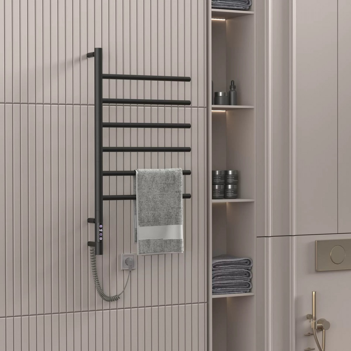 Полотенцесушитель электрический Gloss&Reiter Ti#1 E2.L.43х80.F6 (timer) Муар black, Wi-fi черный муар Полотенцесушитель электрический Gloss&Reiter Ti#1 E2.L.43х80.F6 (timer) Муар black, Wi-fi черный муар