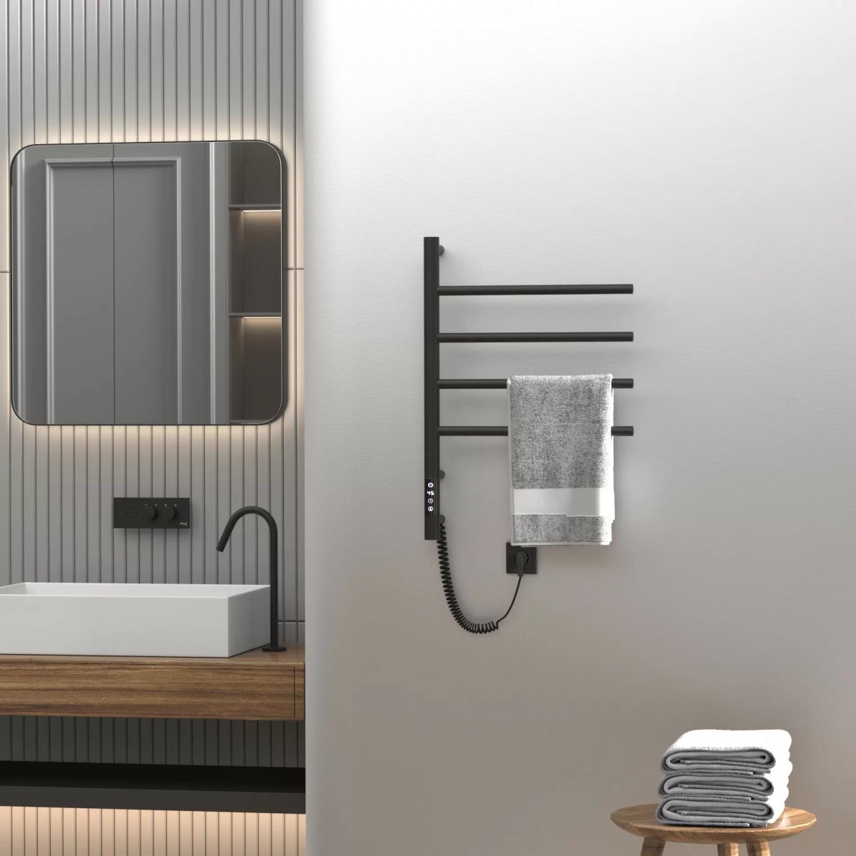 Полотенцесушитель электрический Gloss&Reiter тип Е2. модель Ti#1 L.43х60.F4 (timer) Муар black Полотенцесушитель электрический Gloss&Reiter тип Е2. модель Ti#1 L.43х60.F4 (timer) Муар black