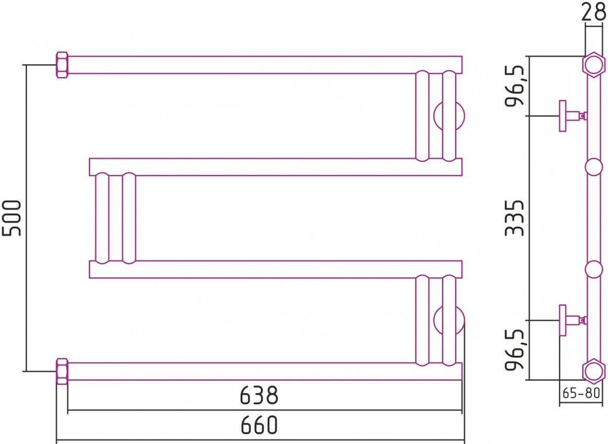 Полотенцесушитель водяной Сунержа High-Tech M 500x650 черный матовый Полотенцесушитель водяной Сунержа High-Tech M 500x650 черный матовый