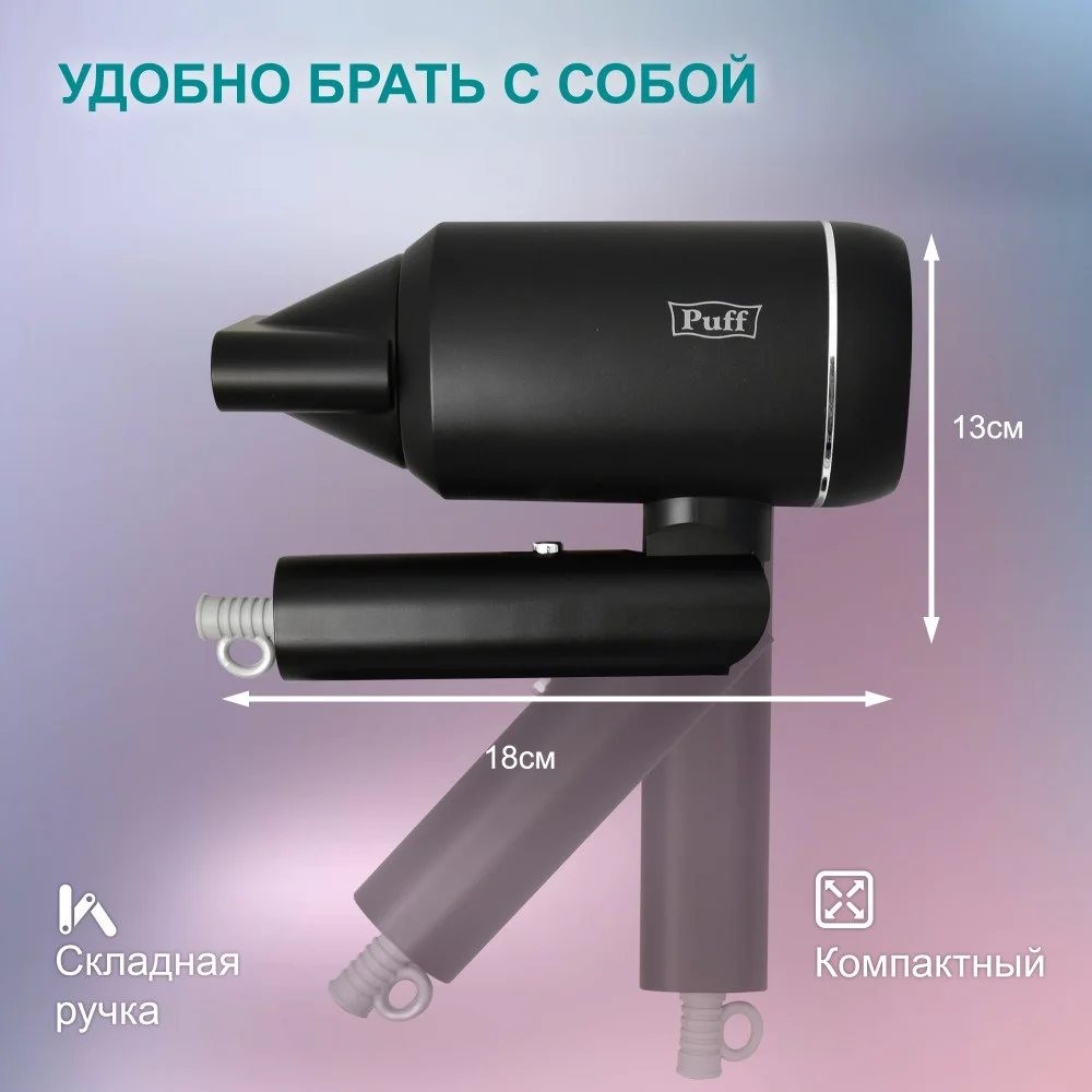 Фен настенный для волос Puff-1801 Black Фен настенный для волос Puff-1801 Black