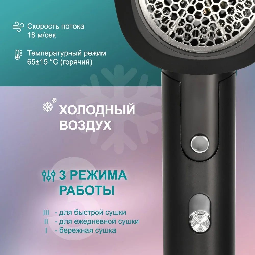 Фен настенный для волос Puff-1801 Black Фен настенный для волос Puff-1801 Black