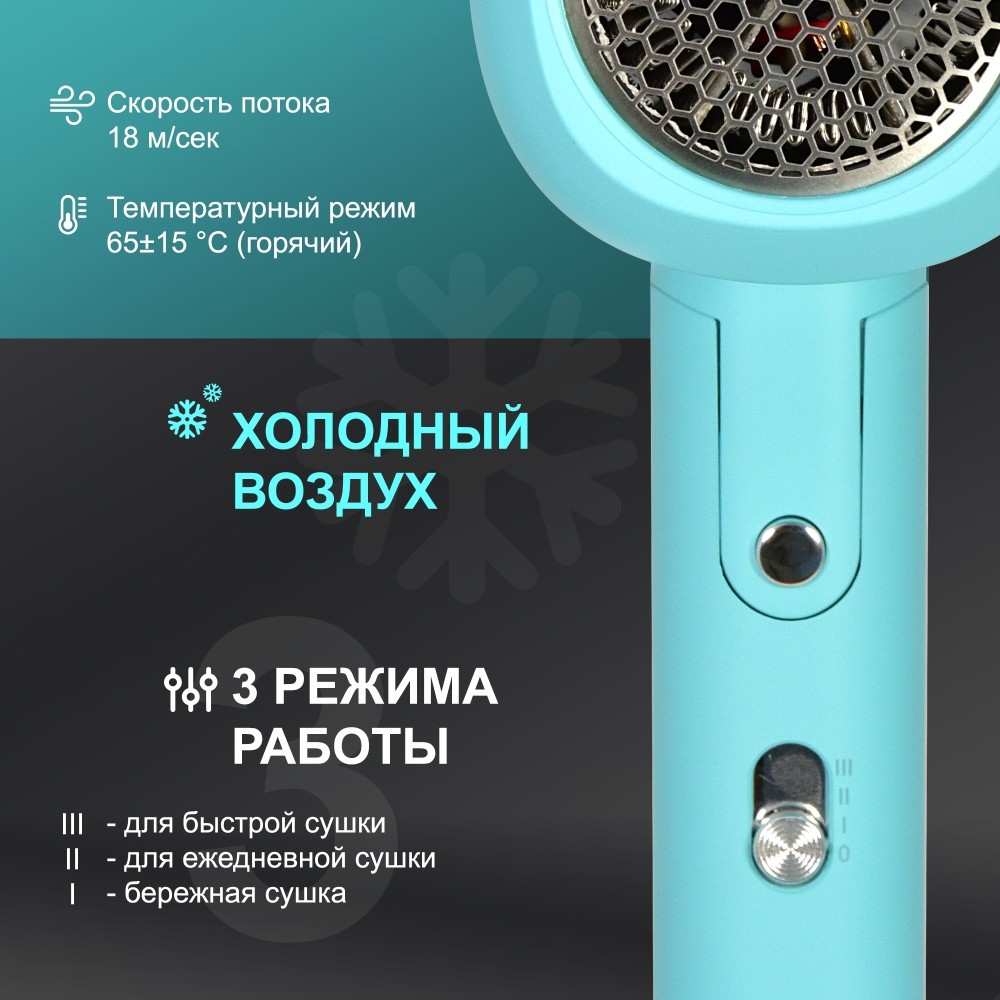 Фен настенный для волос Puff-1801 Blue Фен настенный для волос Puff-1801 Blue