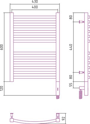 Полотенцесушитель электрический Сунержа Аркус 3.0, 600x400, МЭМ правый, тёмный титан муар 15-5705-6040 Полотенцесушитель электрический Сунержа Аркус 3.0, 600x400, МЭМ правый, тёмный титан муар 15-5705-6040