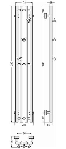 Полотенцесушитель водяной Сунержа Кантата Pro, 31-0446-1215, 1200x150, матовый черный Полотенцесушитель водяной Сунержа Кантата Pro, 31-0446-1215, 1200x150, матовый черный