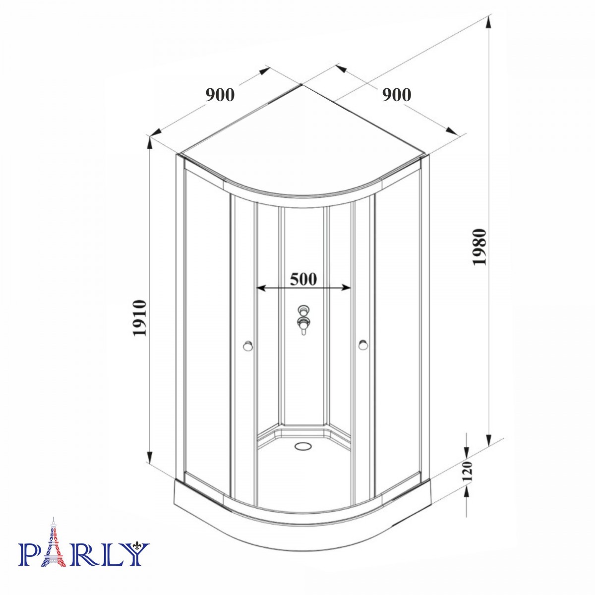 Душевая кабина Parly BETT B931 90x90 низкий поддон, стекла матовые, профиль черный Душевая кабина Parly BETT B931 90x90 низкий поддон, стекла матовые, профиль черный