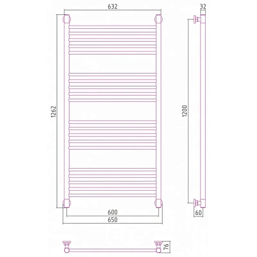 Полотенцесушитель водяной Сунержа Богема+ 12-0220-1260, 1200x600, белый Полотенцесушитель водяной Сунержа Богема+ 12-0220-1260, 1200x600, белый