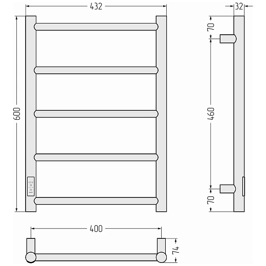 Полотенцесушитель электрический Стилье Формат 27 31529-6040, 600x400, черный матовый, МЭМ слева Полотенцесушитель электрический Стилье Формат 27 31529-6040, 600x400, черный матовый, МЭМ слева