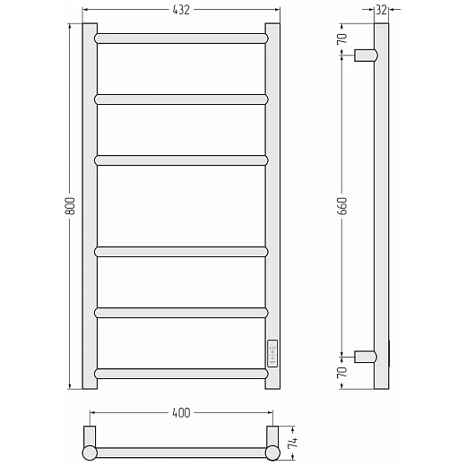 Полотенцесушитель электрический Стилье Формат 27 31528-8040, 800x400, черный матовый, МЭМ справа Полотенцесушитель электрический Стилье Формат 27 31528-8040, 800x400, черный матовый, МЭМ справа