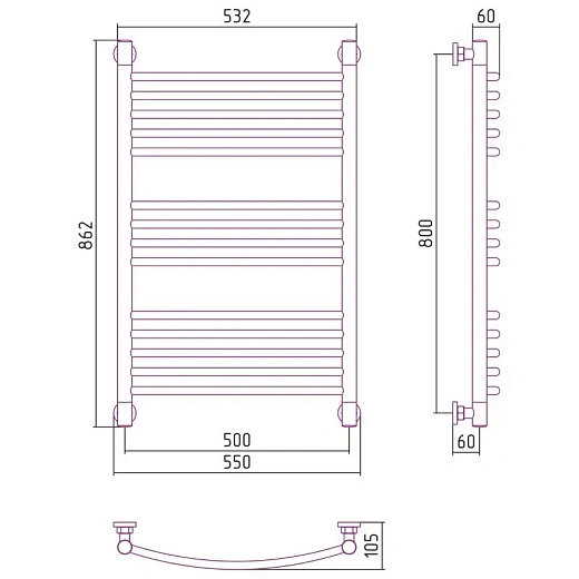 Полотенцесушитель водяной Сунержа Богема+, 800x500, шампань, 020-0221-8050 Полотенцесушитель водяной Сунержа Богема+, 800x500, шампань, 020-0221-8050