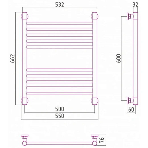 Полотенцесушитель водяной Сунержа Богема+ 30-0220-6050, 600x500, матовый белый Полотенцесушитель водяной Сунержа Богема+ 30-0220-6050, 600x500, матовый белый