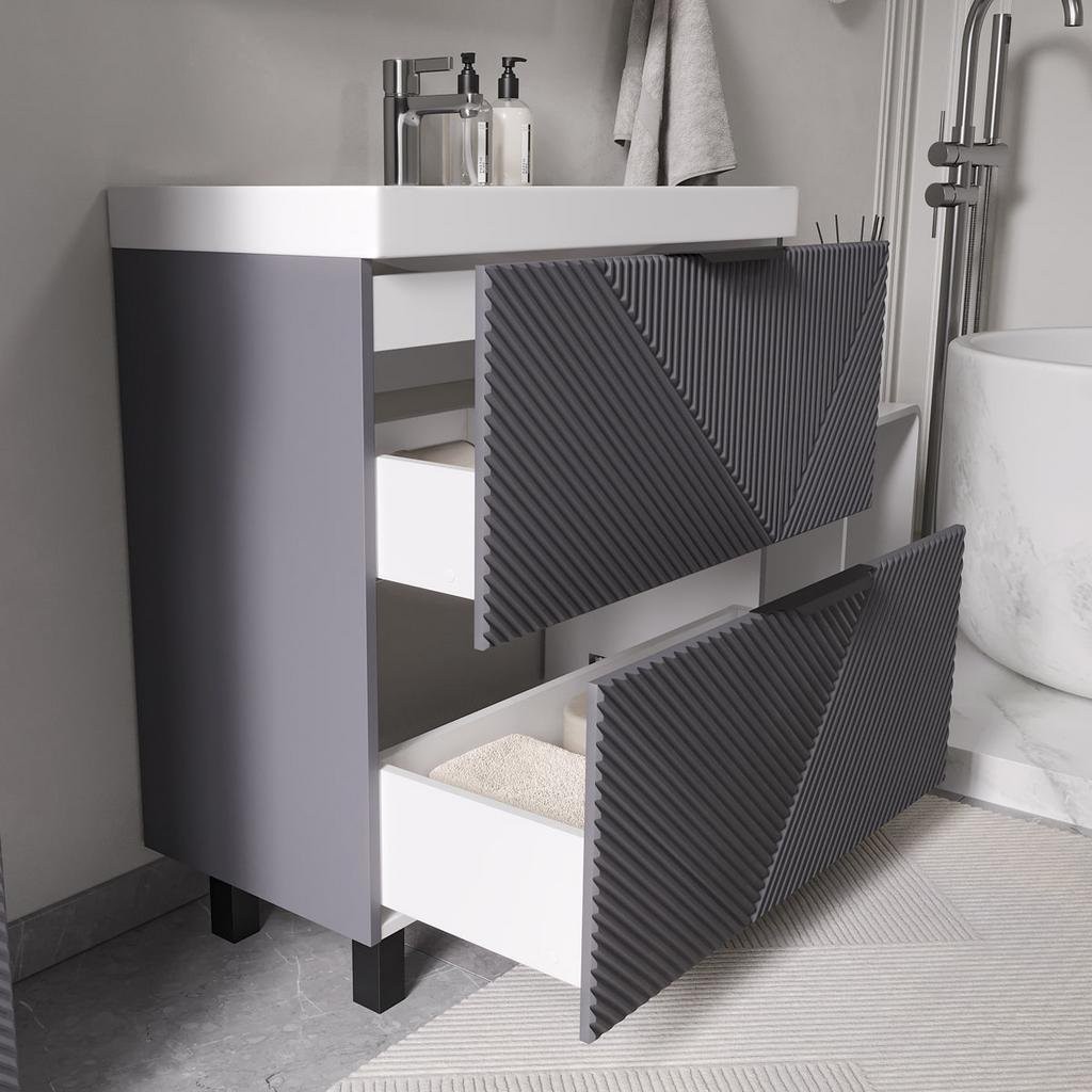 Тумба напольный Volna Geometry 80.2Y с умывальником Lake 80 графит Тумба напольный Volna Geometry 80.2Y с умывальником Lake 80 графит