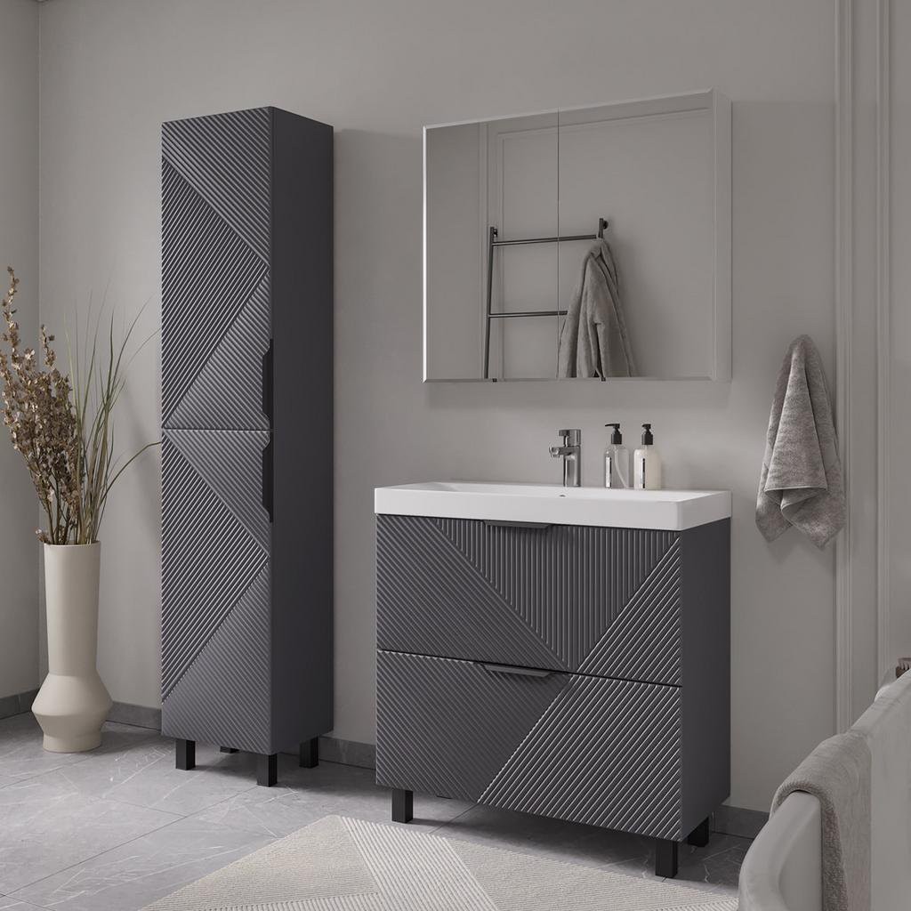 Тумба напольный Volna Geometry 80.2Y с умывальником Lake 80 графит Тумба напольный Volna Geometry 80.2Y с умывальником Lake 80 графит