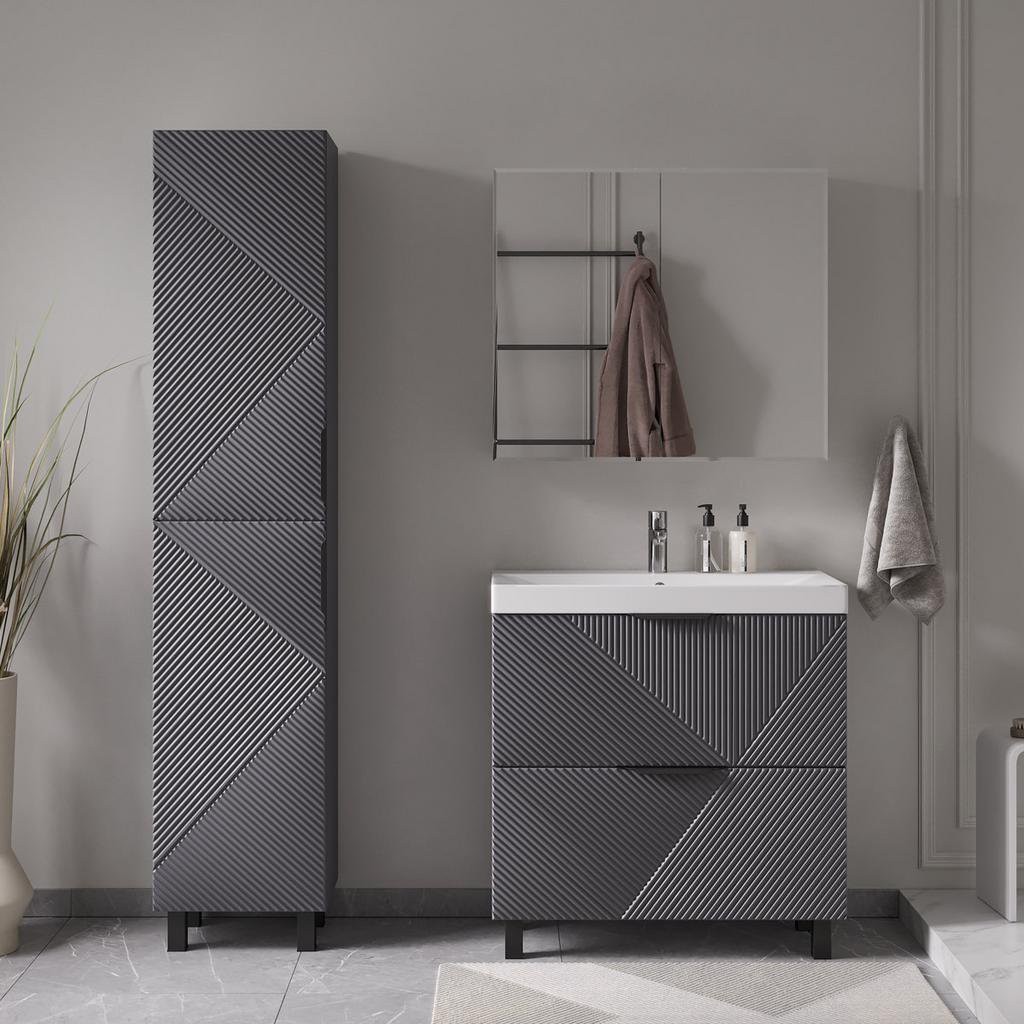 Тумба напольный Volna Geometry 80.2Y с умывальником Lake 80 графит Тумба напольный Volna Geometry 80.2Y с умывальником Lake 80 графит