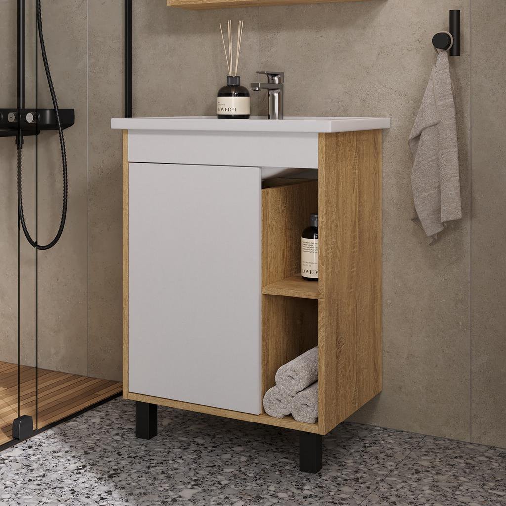 Тумба напольная VOLNA Osmond 60 с умывальником Фостер 60 светлое дерево Тумба напольная VOLNA Osmond 60 с умывальником Фостер 60 светлое дерево