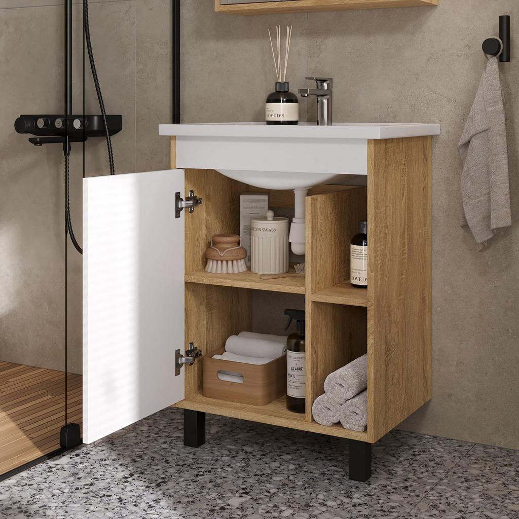 Тумба напольная VOLNA Osmond 60 с умывальником Фостер 60 светлое дерево Тумба напольная VOLNA Osmond 60 с умывальником Фостер 60 светлое дерево