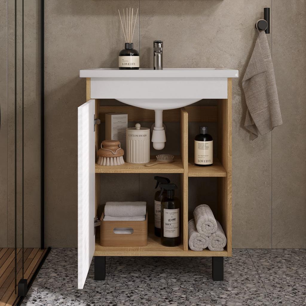 Тумба напольная VOLNA Osmond 60 с умывальником Фостер 60 светлое дерево Тумба напольная VOLNA Osmond 60 с умывальником Фостер 60 светлое дерево