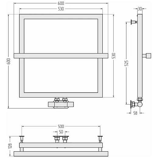 Полотенцесушитель водяной Сунержа Штиль EU50+, 600x600, матовый черный, 31-0256-5353 Полотенцесушитель водяной Сунержа Штиль EU50+, 600x600, матовый черный, 31-0256-5353