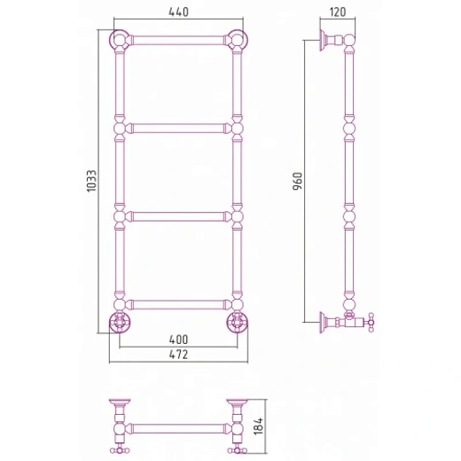 Полотенцесушитель водяной Сунержа Ренессанс 1304, 960x400, матовая шампань, 022-0280-9640 Полотенцесушитель водяной Сунержа Ренессанс 1304, 960x400, матовая шампань, 022-0280-9640