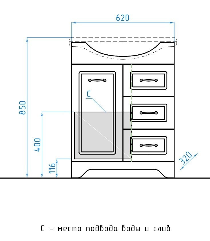 Тумба под умывальник Style Line Олеандр-2 65 3 ящика (для классической раковины) Тумба под умывальник Style Line Олеандр-2 65 3 ящика (для классической раковины)