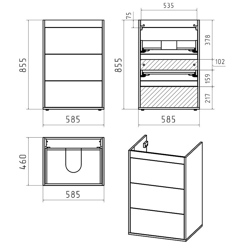 Тумба под умывальник Brevita Grafit 60 / GRA-01060-013Я Тумба под умывальник Brevita Grafit 60 / GRA-01060-013Я