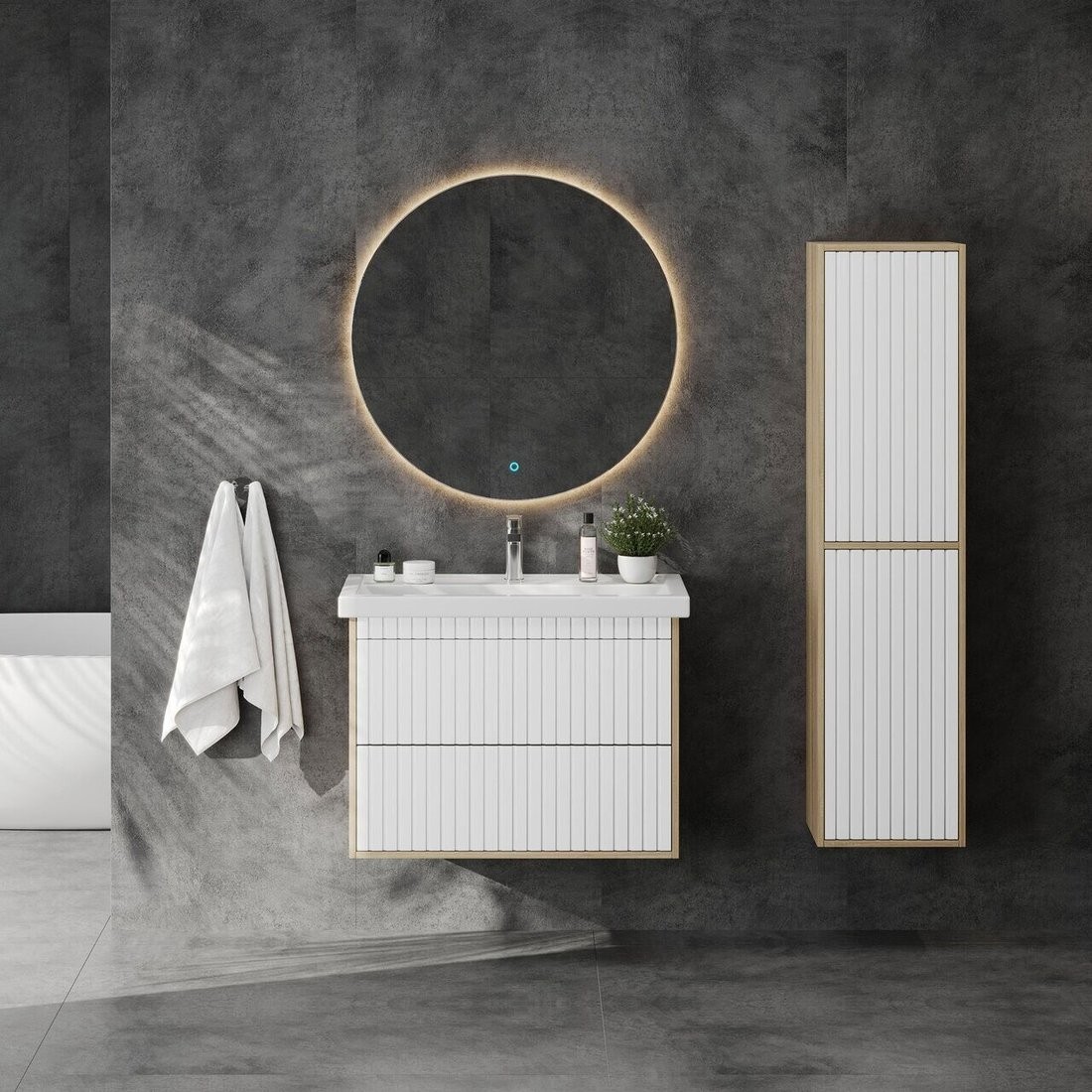 Тумба под умывальник Onika Дайлер 80 / 108061 (белый/дуб сонома) Тумба под умывальник Onika Дайлер 80 / 108061 (белый/дуб сонома)