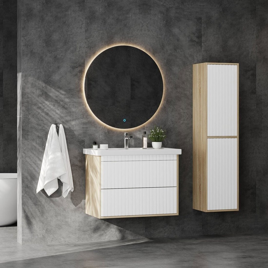 Тумба под умывальник Onika Дайлер 80 / 108061 (белый/дуб сонома) Тумба под умывальник Onika Дайлер 80 / 108061 (белый/дуб сонома)