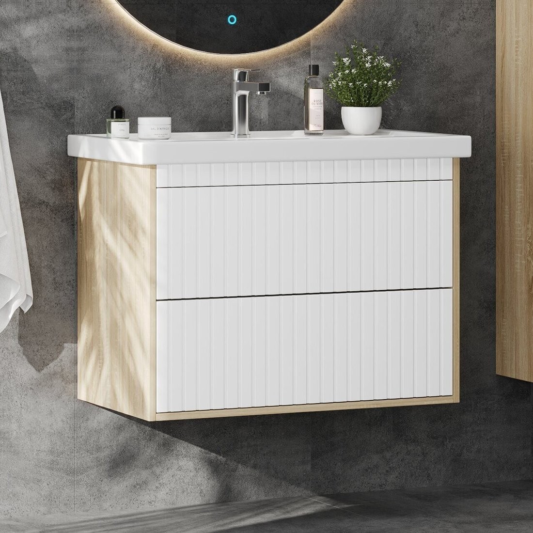 Тумба под умывальник Onika Дайлер 80 / 108061 (белый/дуб сонома) Тумба под умывальник Onika Дайлер 80 / 108061 (белый/дуб сонома)