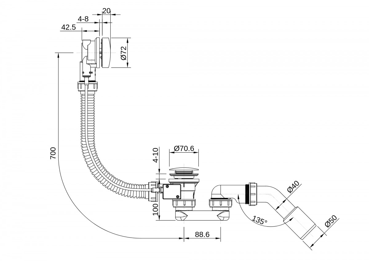 Сифон для ванны Roxen R70A-CH полуавтомат Сифон для ванны Roxen R70A-CH полуавтомат