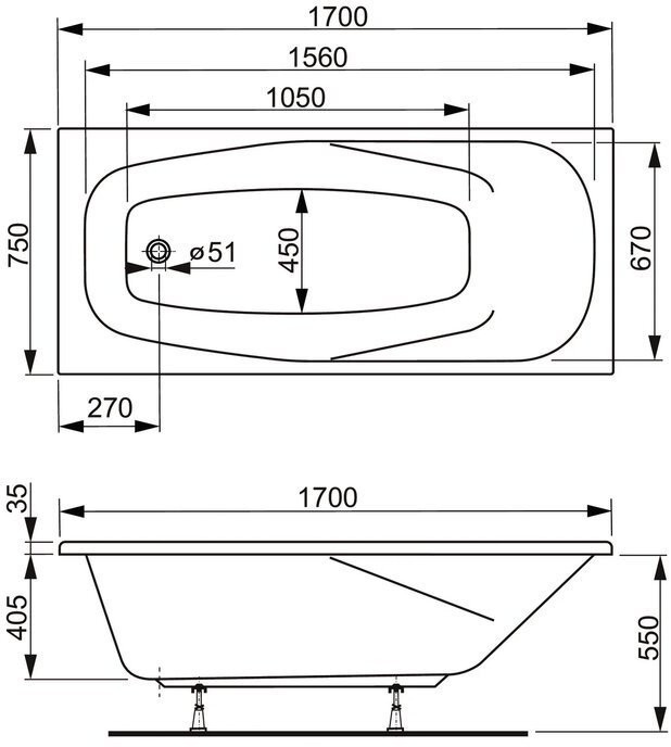 Ванна акриловая Vagnerplast Aronia 170x75 Ванна акриловая Vagnerplast Aronia 170x75