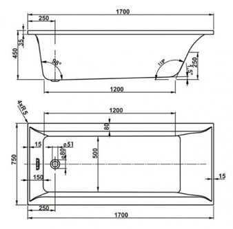 Ванна акриловая Vagnerplast Veronella 170x75 Ванна акриловая Vagnerplast Veronella 170x75