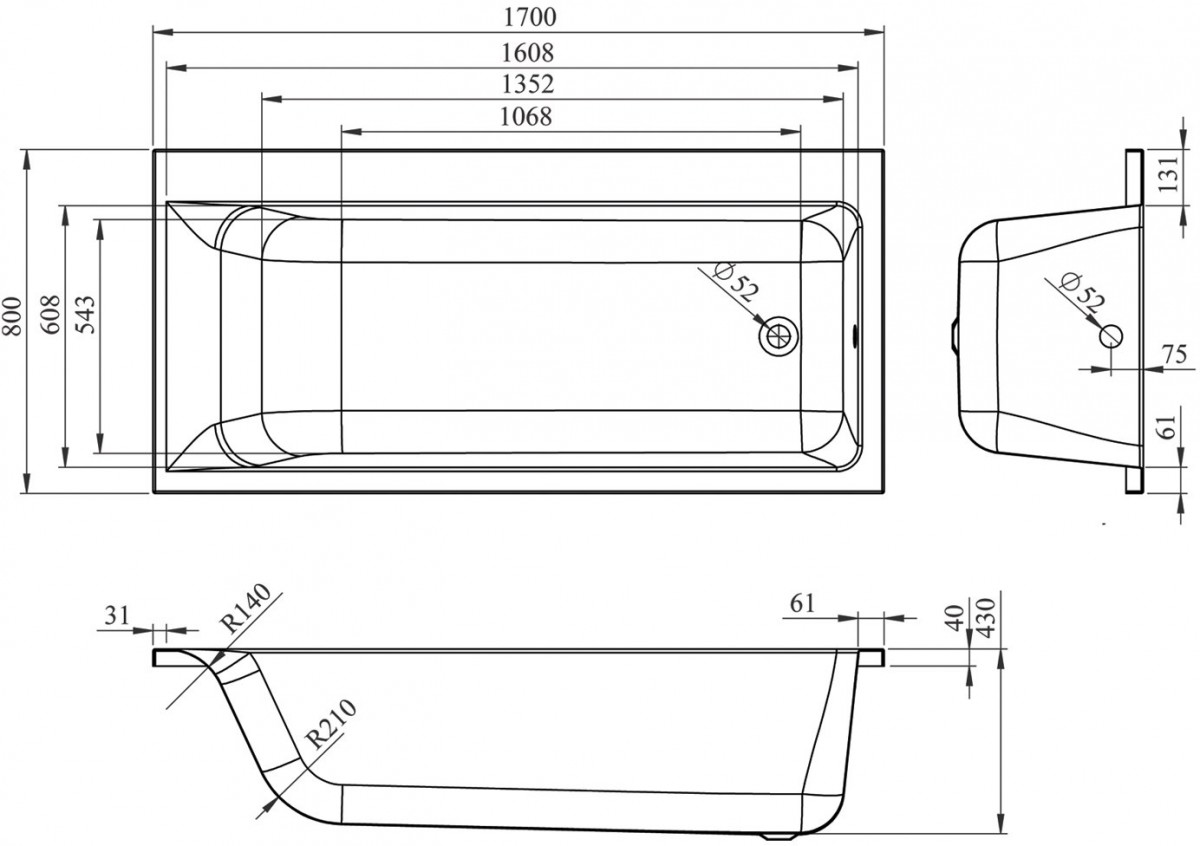 Акриловая ванна Lavinia Boho Catani 170x80 L Акриловая ванна Lavinia Boho Catani 170x80 L