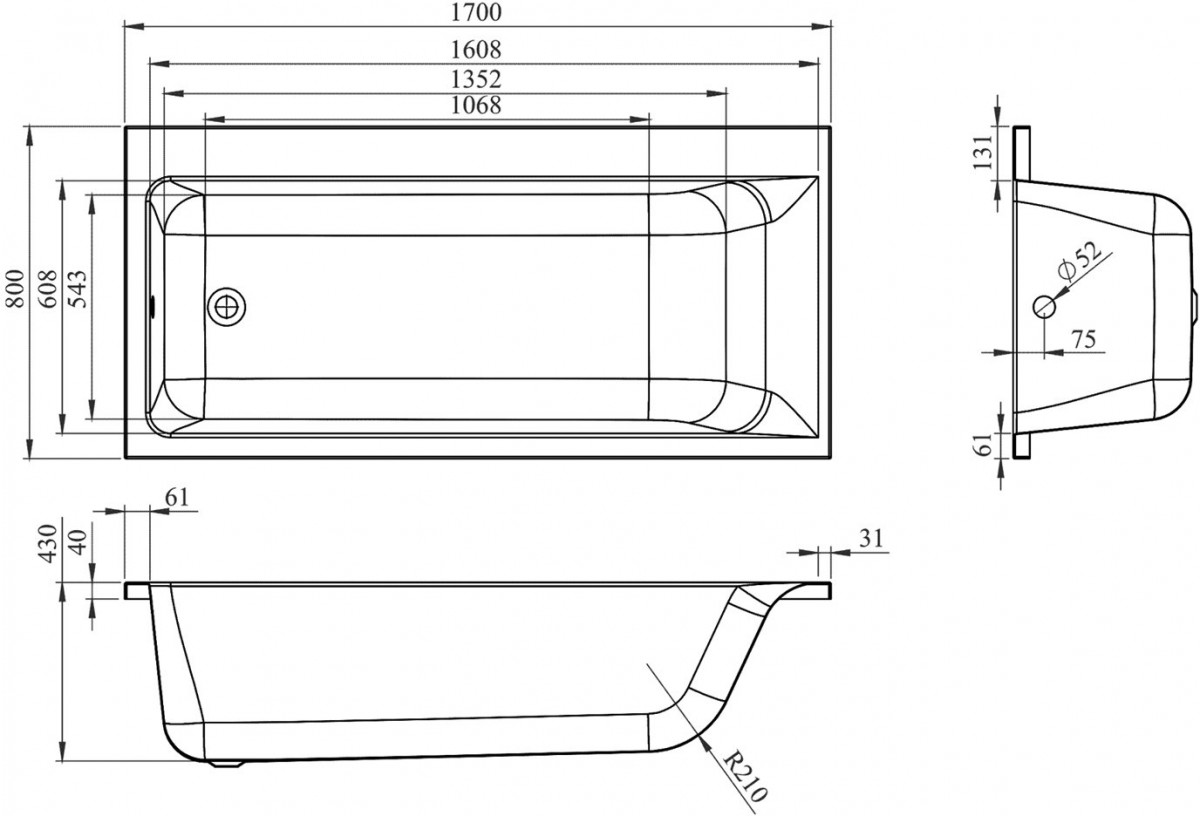 Акриловая ванна Lavinia Boho Catani 170x80 L с подголовником Акриловая ванна Lavinia Boho Catani 170x80 L с подголовником