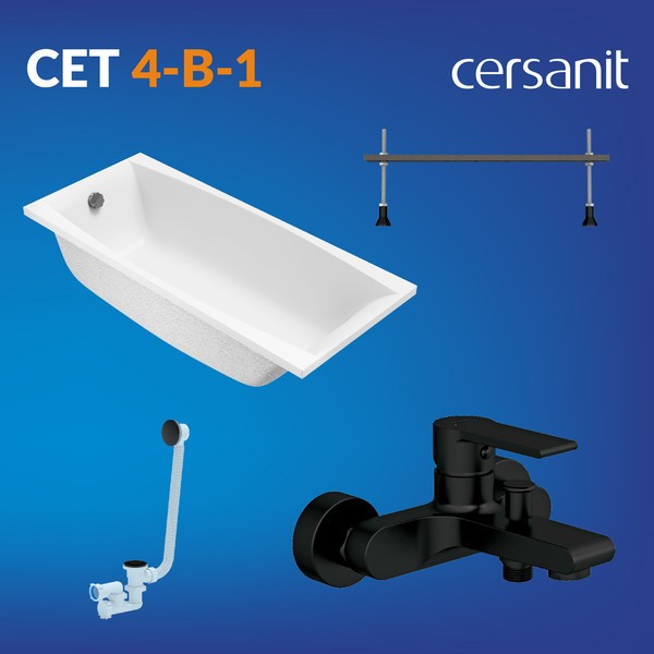 Ванна акриловая Cersanit Virgo 170x75 с ножками со смесителем Brasko Black (с сифоном Prime) Ванна акриловая Cersanit Virgo 170x75 с ножками со смесителем Brasko Black (с сифоном Prime)