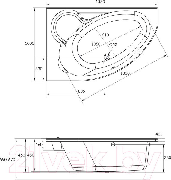 Ванна акриловая Cersanit Kaliope 153x100 R (с каркасом) Ванна акриловая Cersanit Kaliope 153x100 R (с каркасом)