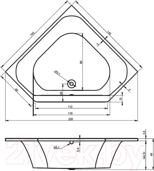 Ванна акриловая Riho Austin 145 / BA11005 (с ножками) Ванна акриловая Riho Austin 145 / BA11005 (с ножками)