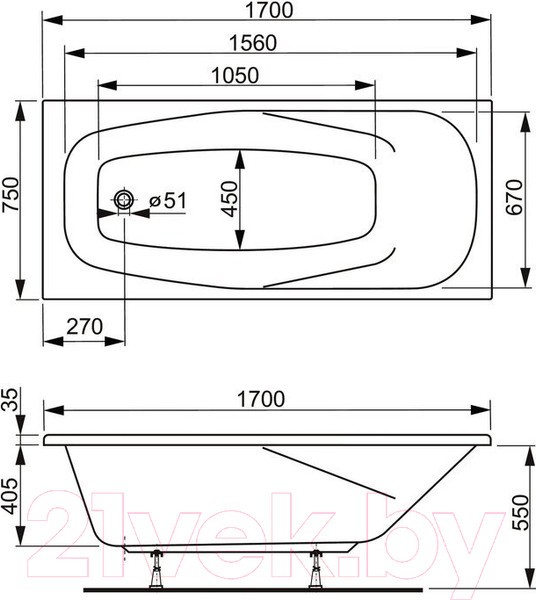 Ванна акриловая VagnerPlast Aronia 170x75 / VPBA170ARN2X-04 (с каркасом) Ванна акриловая VagnerPlast Aronia 170x75 / VPBA170ARN2X-04 (с каркасом)